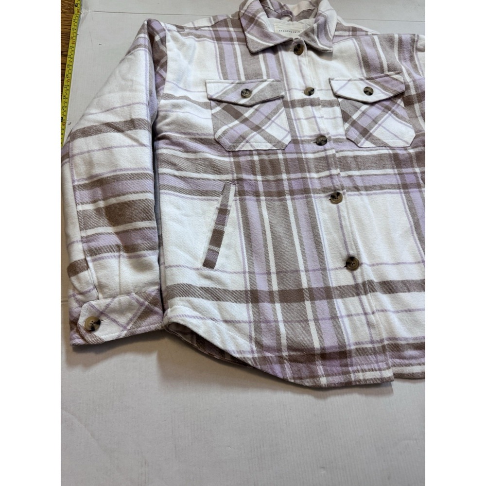 Aeropostale Womens Large Purple Plaid Quilted Lined Shacket‎ Jacket Coat Pockets